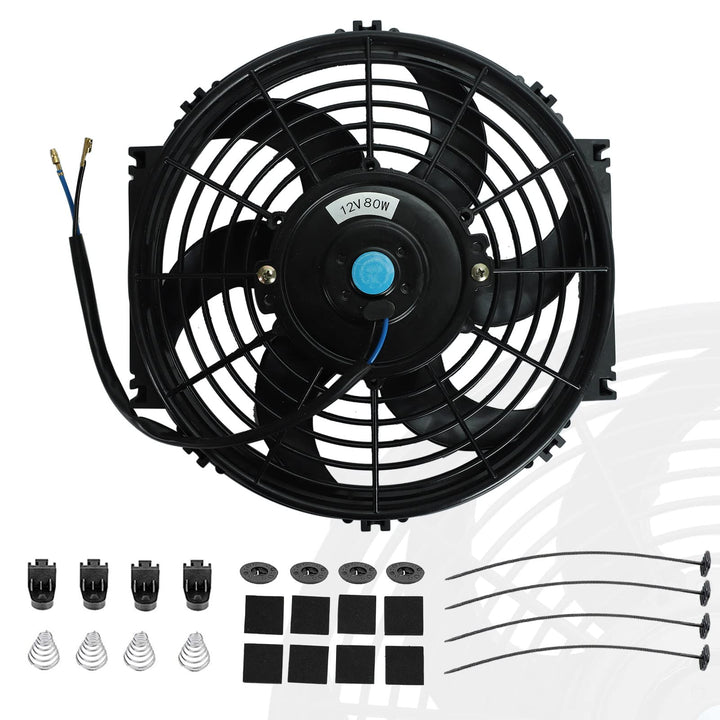 BLACKHORSE-RACING front view of assembled 10-inch fan showing compact design and airflow benefit