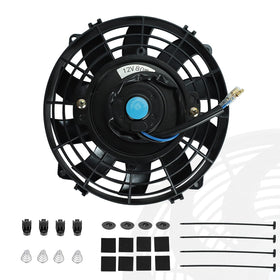 BLACKHORSE-RACING front view showing compact fan and included hardware for quick install