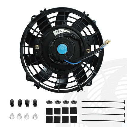 BLACKHORSE-RACING front view showing compact fan and included hardware for quick install