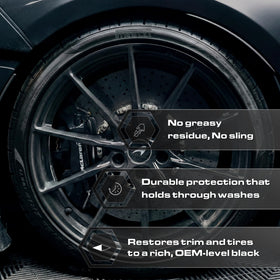 Blackline Blackout applied to tire showing restored deep black look
