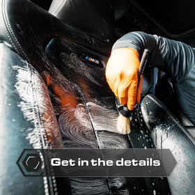 Blackline brush detailing car emblem and grill, reaches tight areas for spotless finish