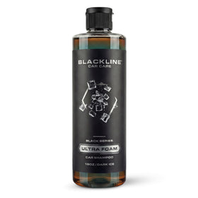 Blackline bottle front view showing label and easy-pour cap for clear identification and handling