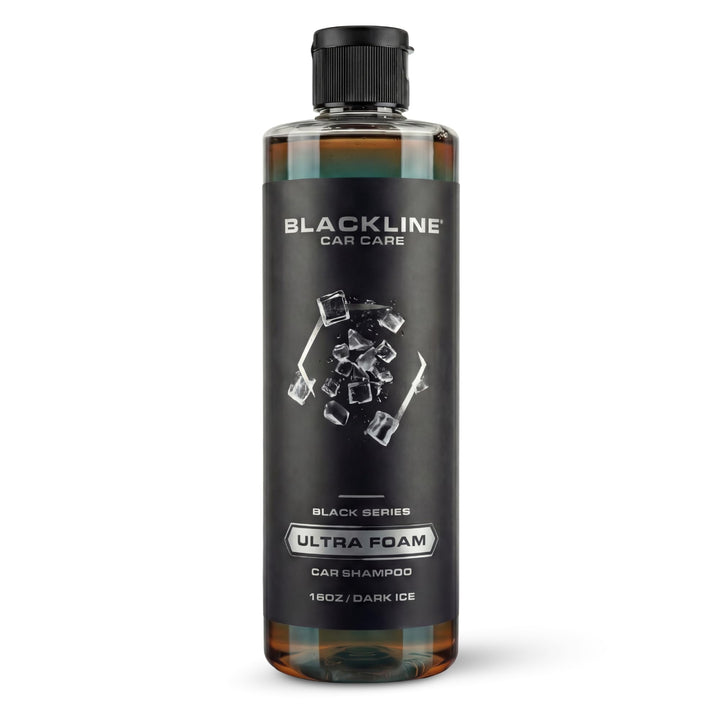Blackline bottle front view showing label and easy-pour cap for clear identification and handling