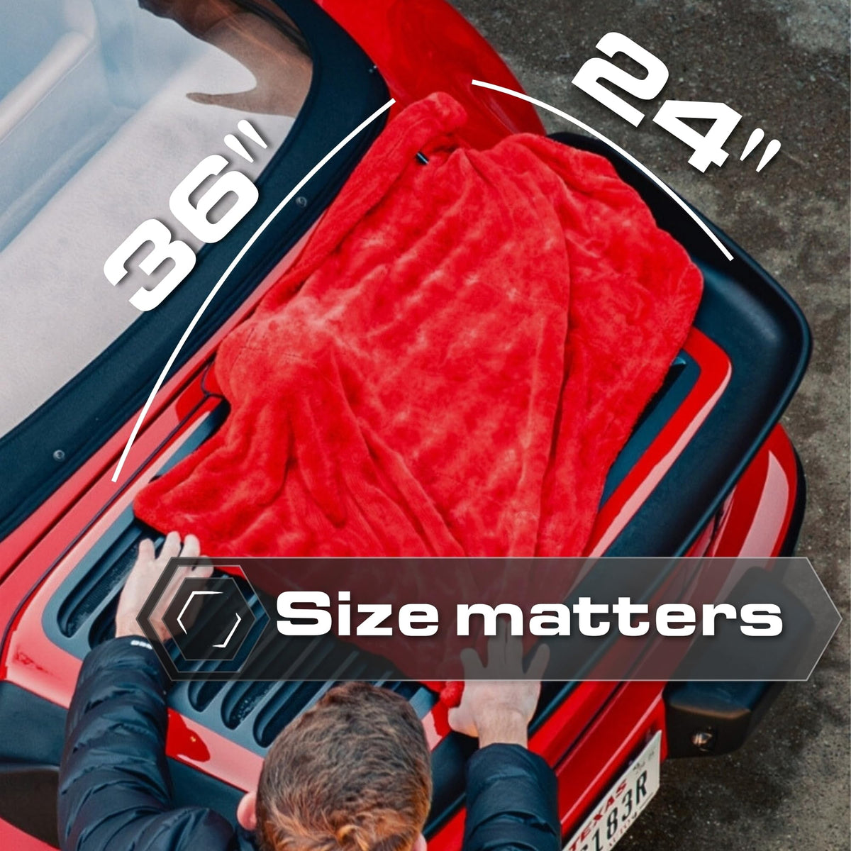 Blackline folded towel showing large coverage and convenient handling