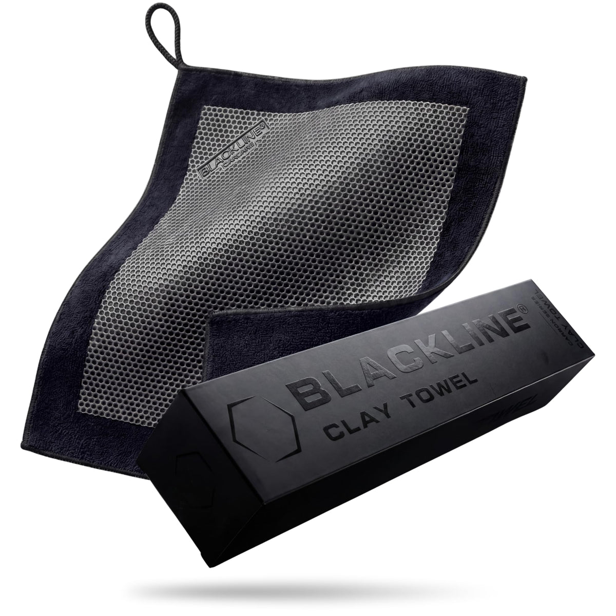Blackline front packaging showing 12x12 towel and benefits