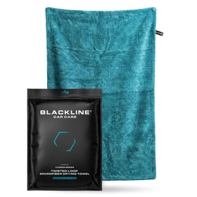 Blackline front view of folded drying towel showing clean brand and size for fast drying