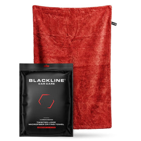 Blackline front view of towel showing full 24x36 size and quick drying benefit