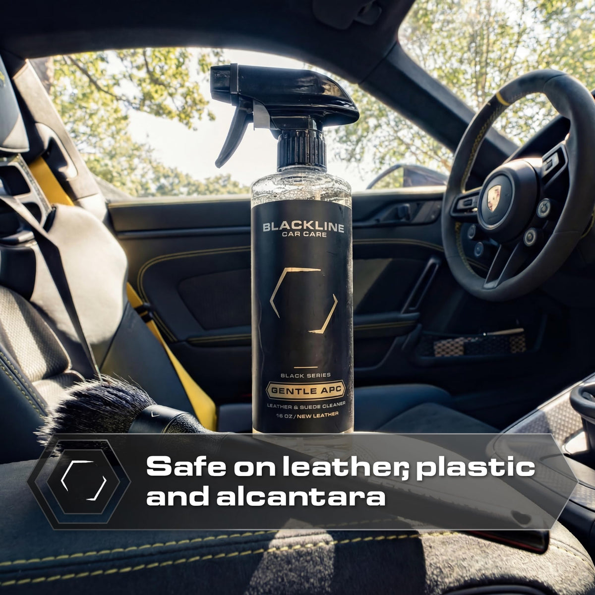 16 fl oz Blackline Gentle APC bottle next to coin for scale and travel convenience