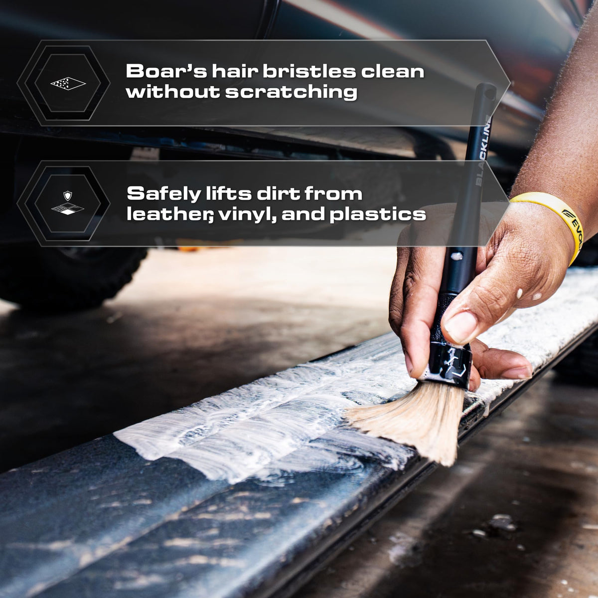 Blackline handle detail demonstrating chemical-resistant material, engineered for durability