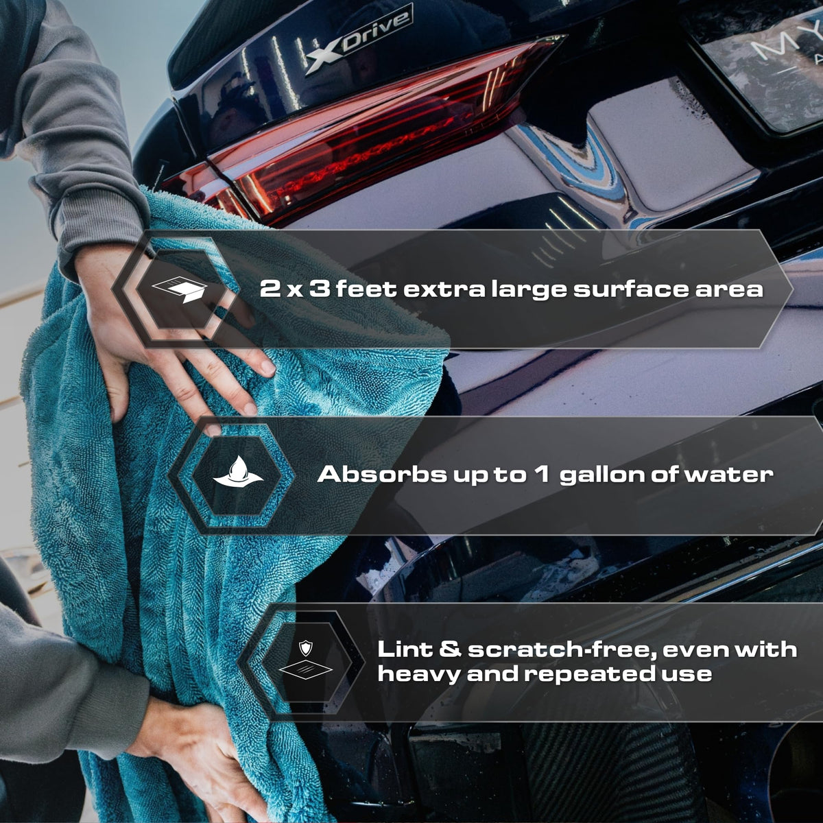 Blackline large 24x36 drying towel folded to show coverage and quick absorbency