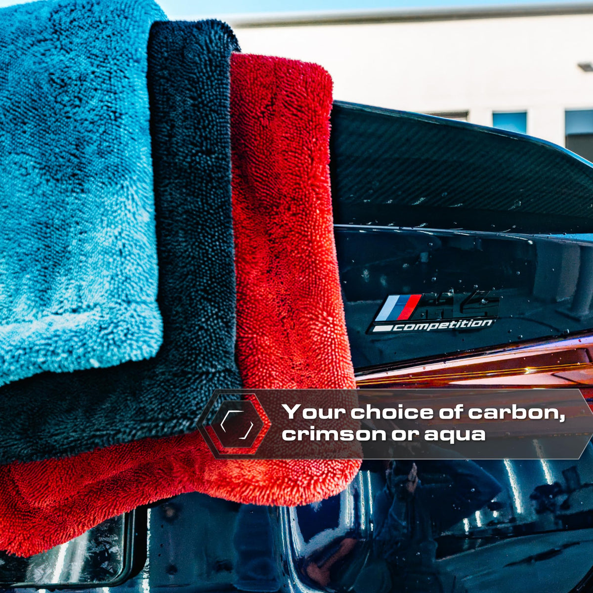 Blackline towel in driveway after wash demonstrating practical use and time savings