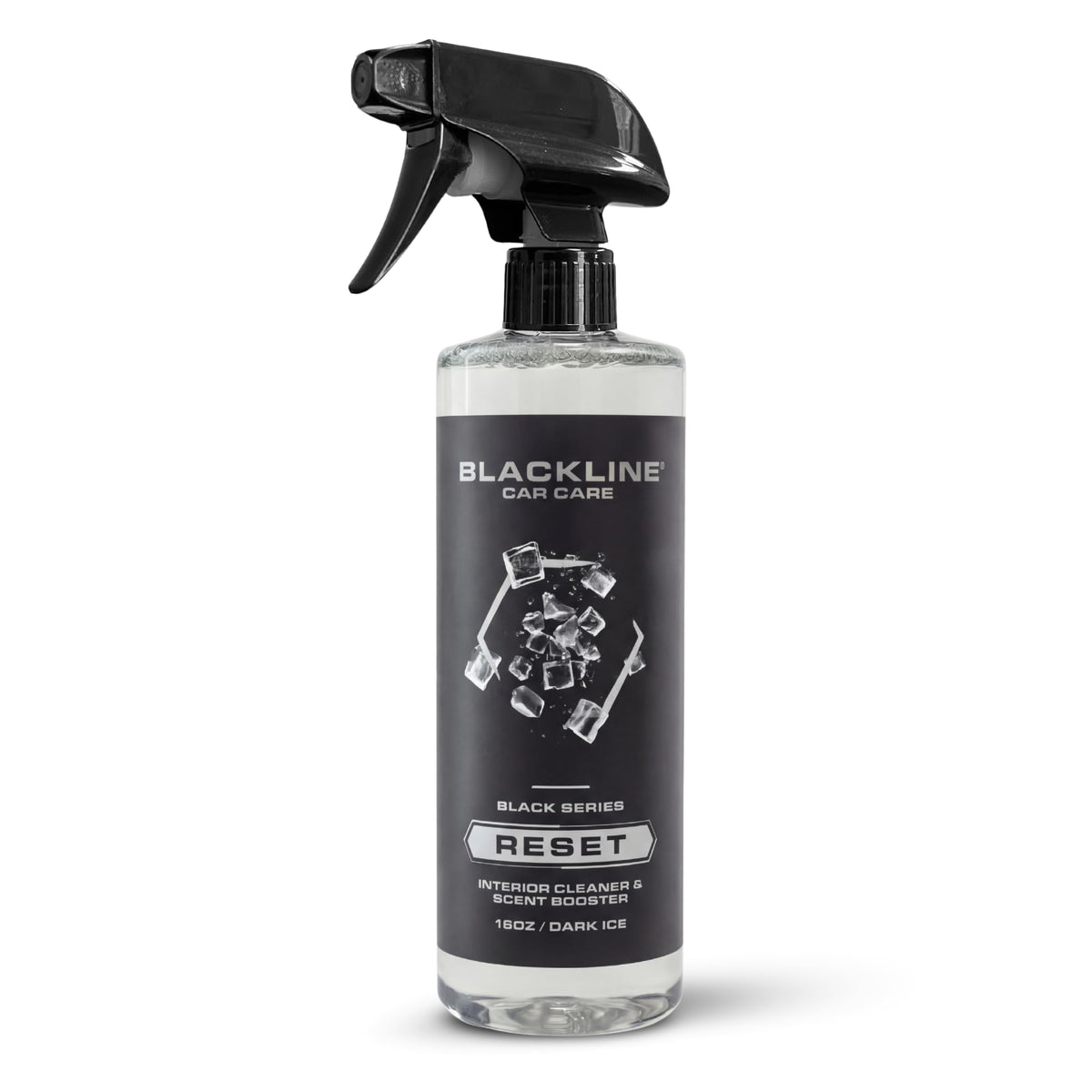 Blackline Reset bottle front view showing branding and premium design benefit