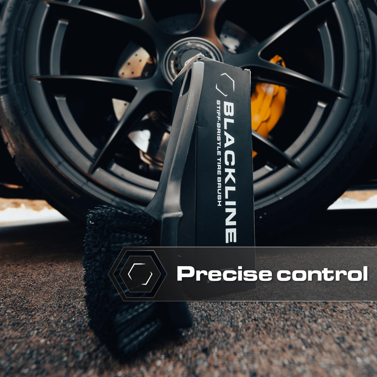 Blackline brush next to a ruler showing compact size and storage convenience