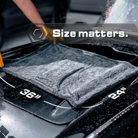 Blackline size comparison with cap to show generous cloth coverage and efficiency