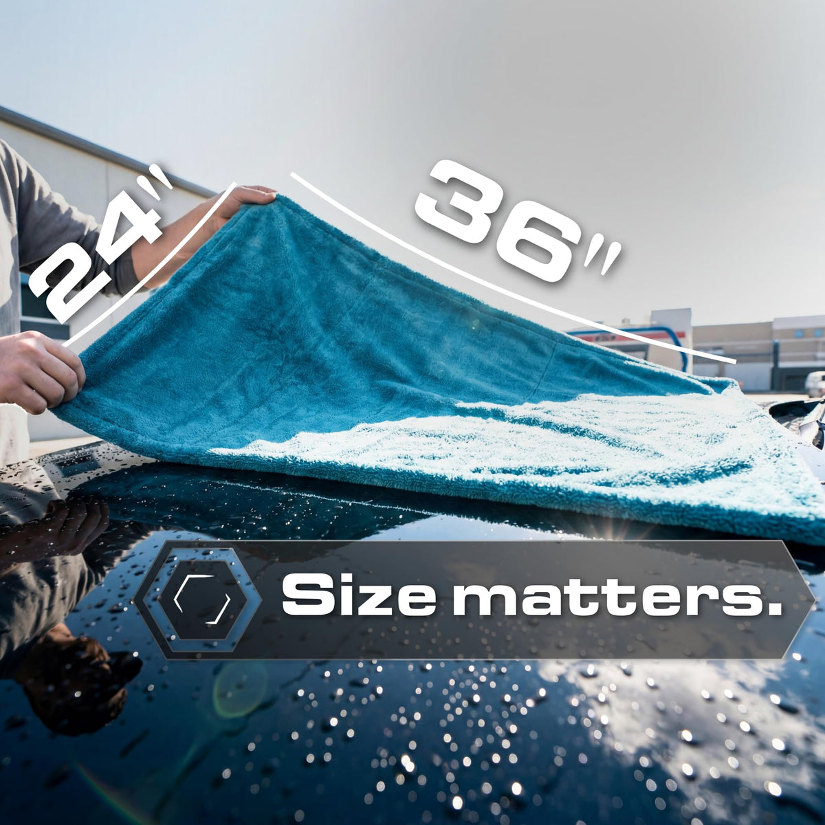 Blackline towel absorbing water beads to demonstrate high-capacity liquid retention
