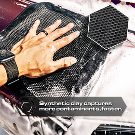 Blackline towel being used on a car hood for faster decontamination