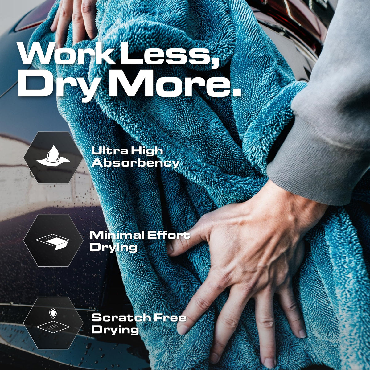 Blackline close-up twisted loop microfiber texture showing superior water trapping