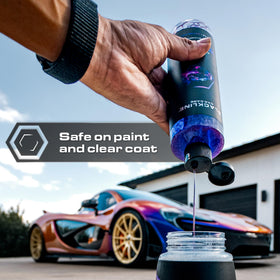 Blackline foam rinsing off a ceramic-coated panel with safe cleaning