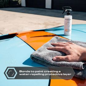 Water beading on paint from Blackline Vionyx showing hydrophobic effect