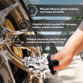 Blackline mitt held in hand demonstrating secure fit and control