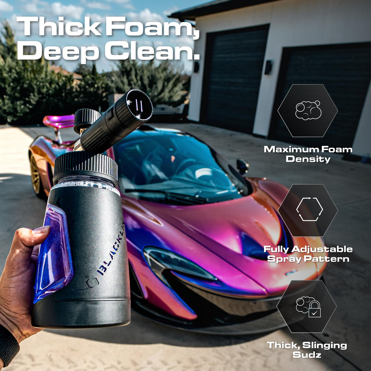 Blackline wide mouth bottle open for easy soap refills and reduced spills