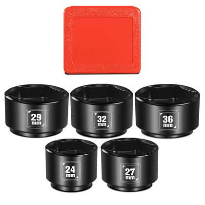 BLACKROBOT front view of socket set showing five sizes and case, durable kit benefit
