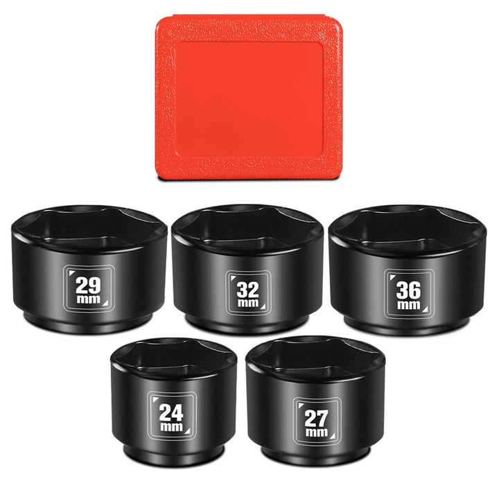 BLACKROBOT front view of socket set showing five sizes and case, durable kit benefit