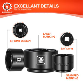 BLACKROBOT sockets beside measuring tape showing compact dimensions for reach