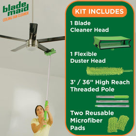 Blade Maid close-up of four-sided microfiber pad capturing dust for efficient cleaning