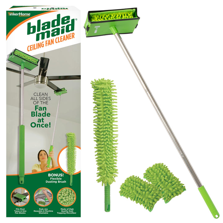 Blade Maid front view of complete cleaning kit showing pole and accessories for easy reach