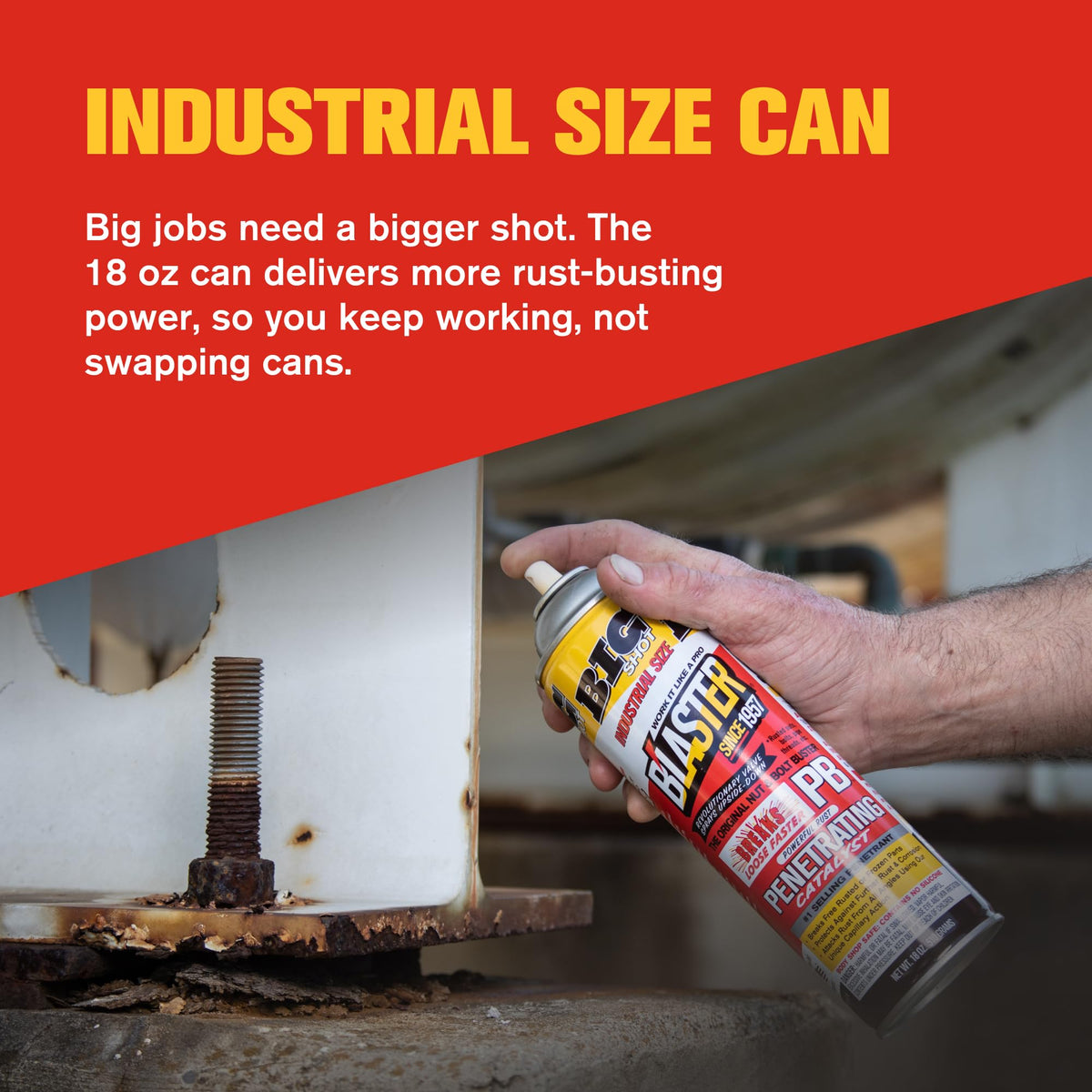 Blaster can next to ruler illustrating 18 oz capacity and scale benefit
