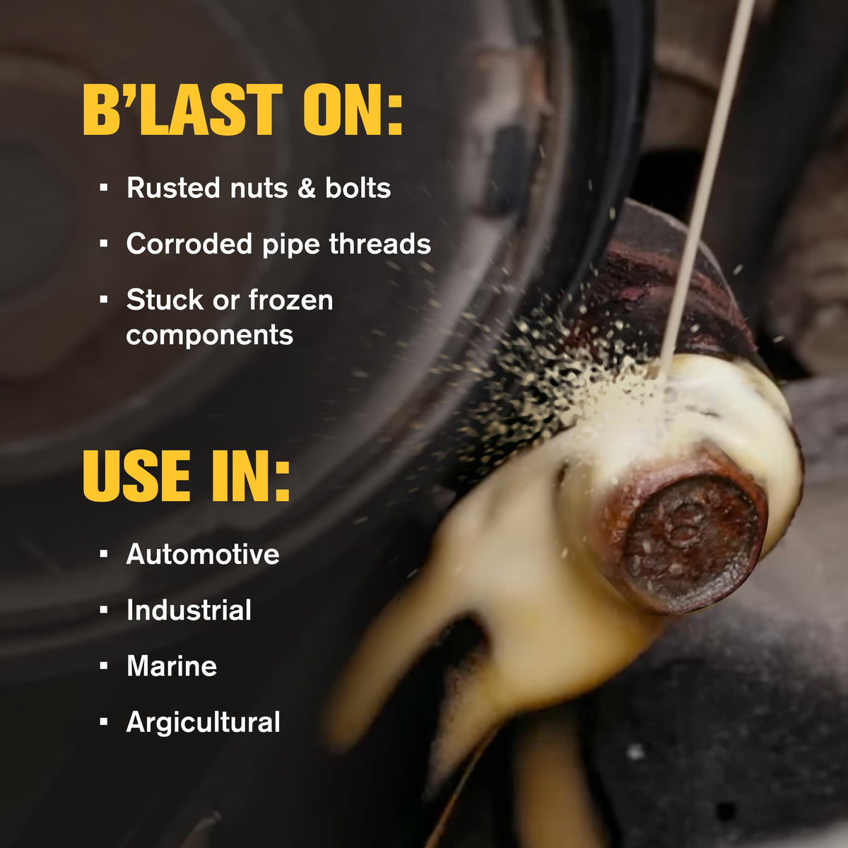 Blaster applied to seized bolt showing before and after freeing benefit