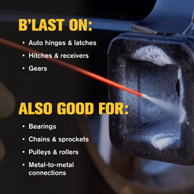 Blaster can being sprayed on a door hinge to eliminate squeaks