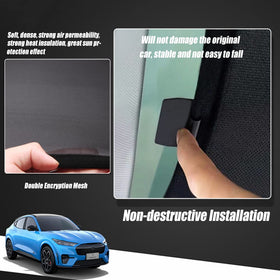 Blazeray sunshade in a parked Mach-E reducing cabin heat