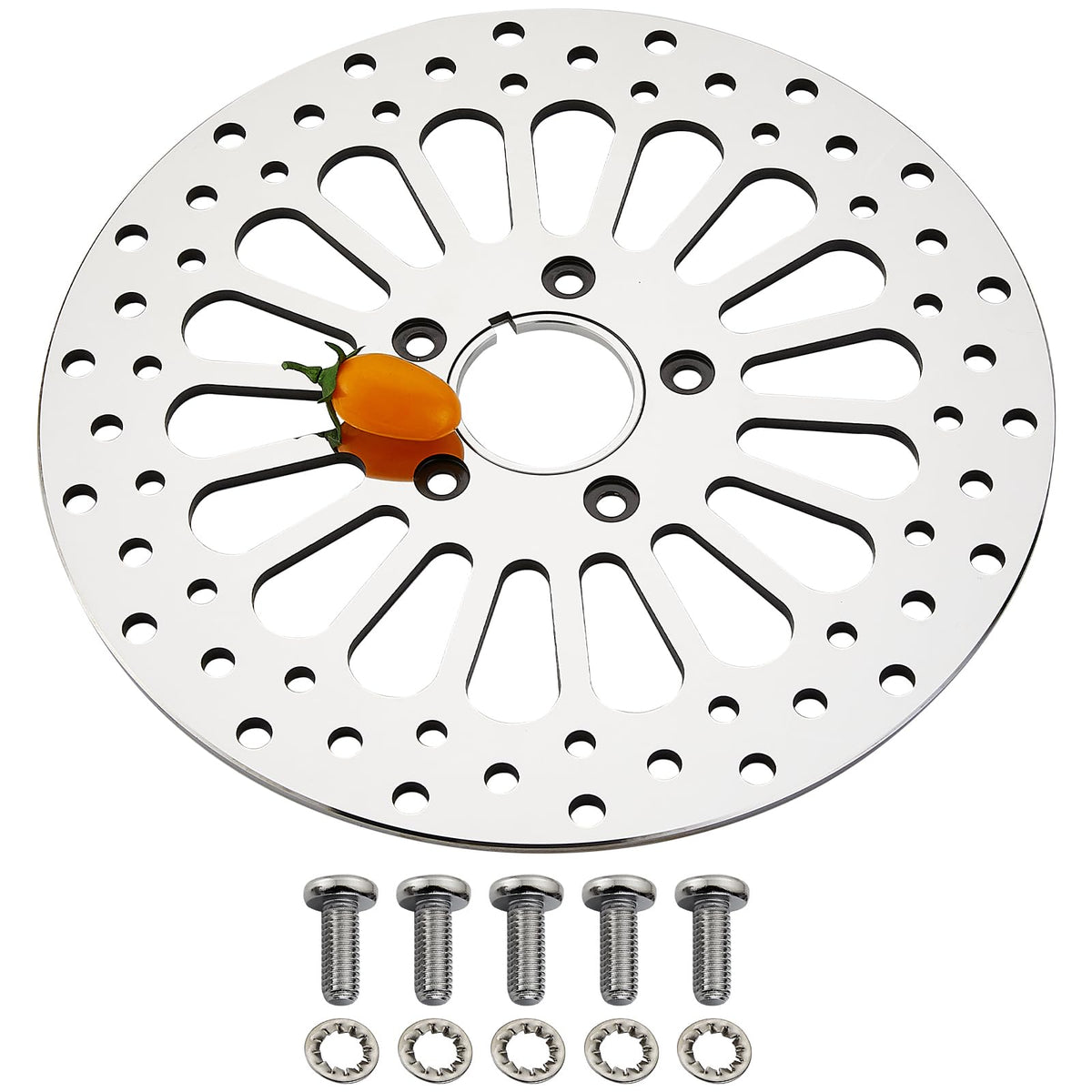 BLCYANUE front rotor front view showing mirror-polished finish and clean mounting holes for visual appeal