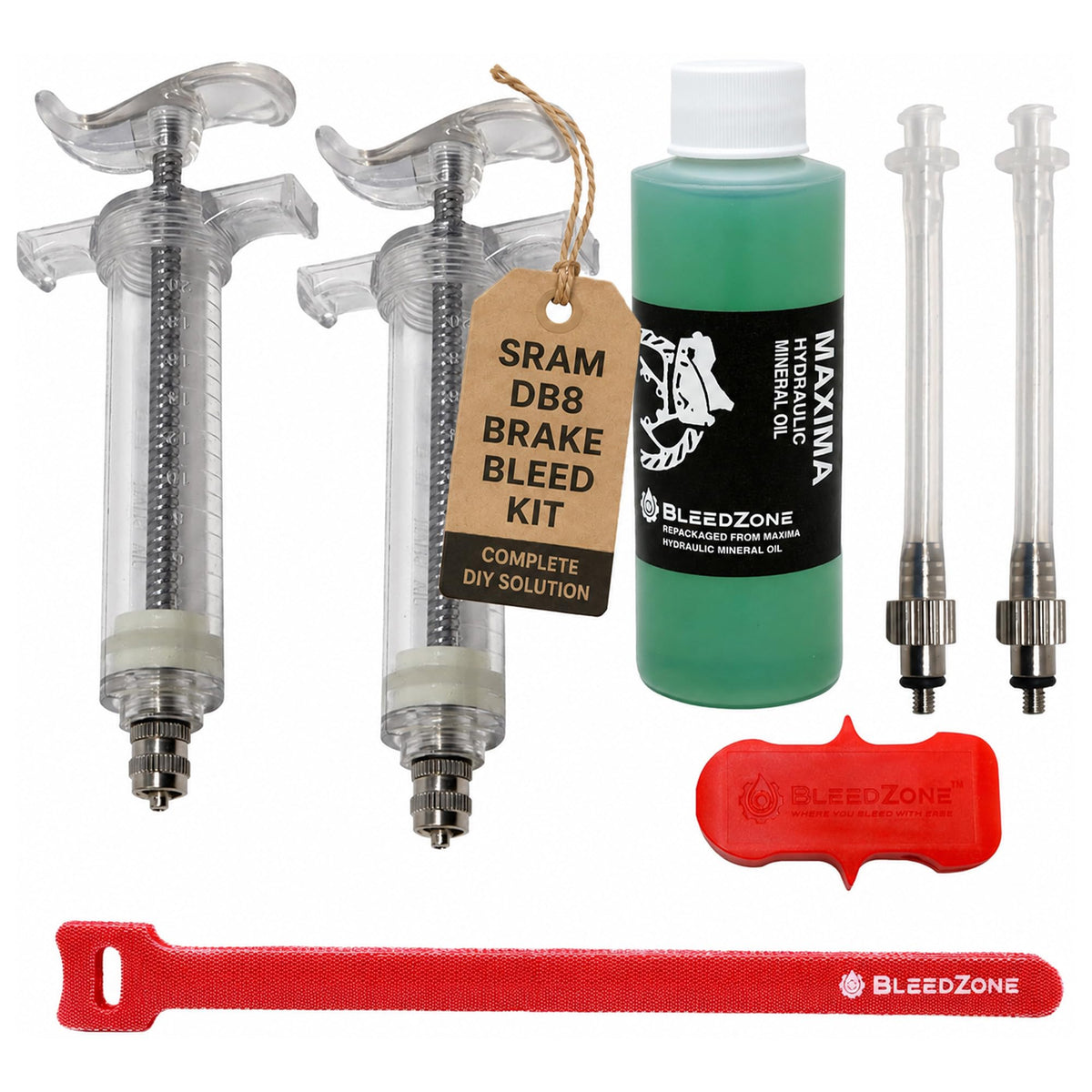 BleedZone front packaging showing complete DB8 bleed kit and easy identification benefit