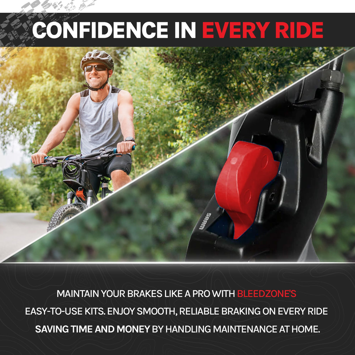 BleedZone kit in use bleeding a bicycle brake illustrating faster service and reliable results