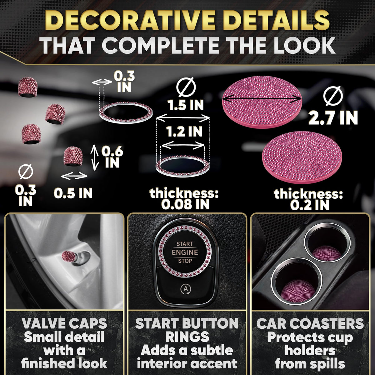 Bling Car Decor cupholder trim fitted around cup, prevents scratches and decorates