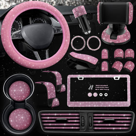 Bling Car Decor front packaging showing pink 27-piece set and contents, stylish gift