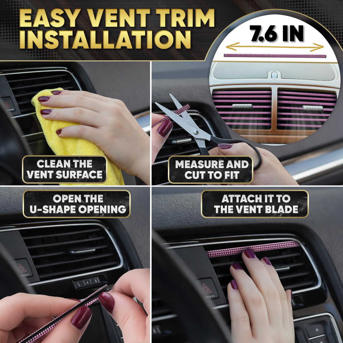 Bling Car Decor installed in car interior lifestyle shot, cohesive feminine styling