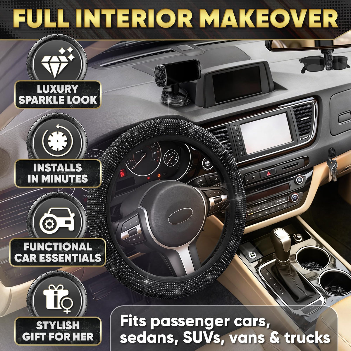 Bling Car Decor license frame detail showing diamond trim for luxury look