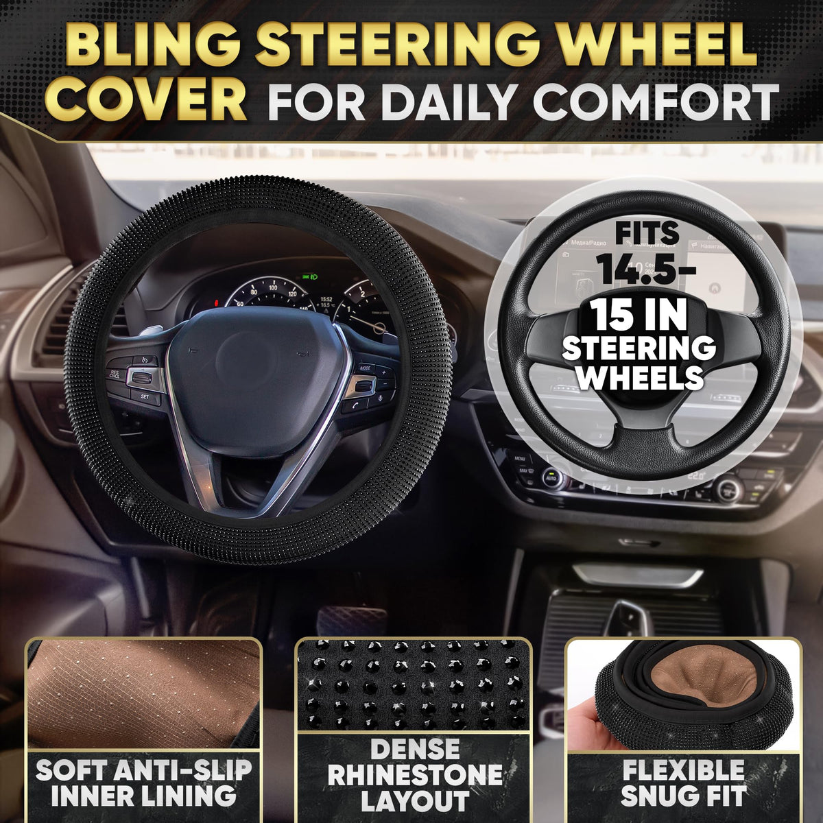 Bling Car Decor phone holder mounted on dash for secure hands-free use