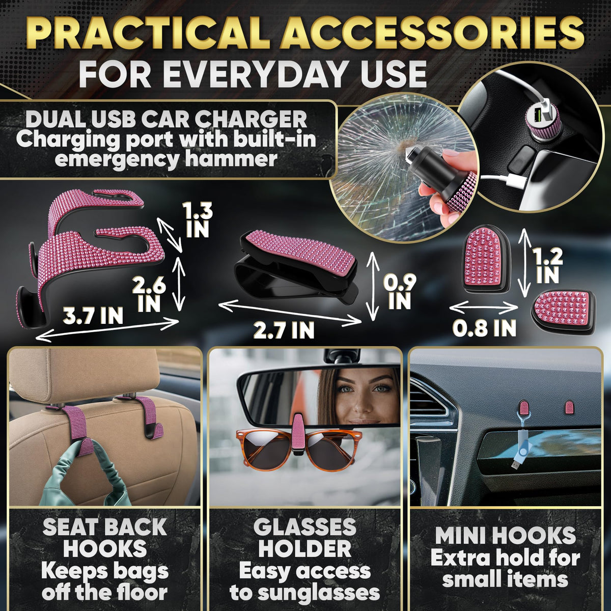 Bling Car Decor phone holder trim in use, coordinates interior and secures device