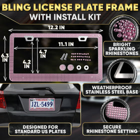 Bling Car Decor pieces next to ruler for size comparison, shows fit for steering wheel