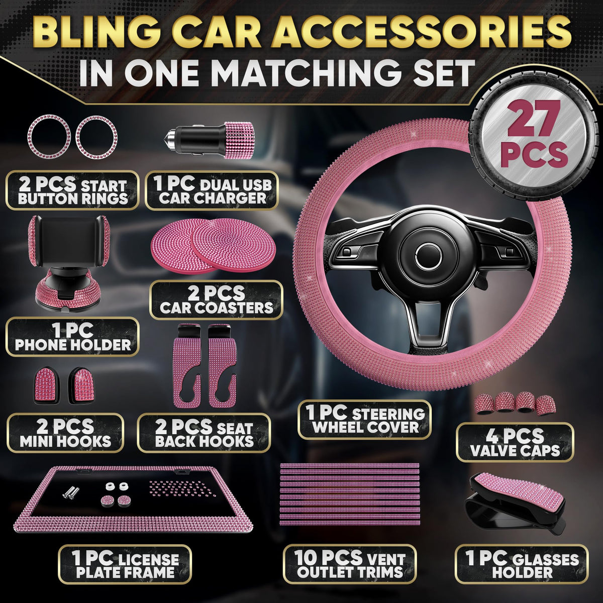 Bling Car Decor rhinestone steering wheel cover detail, adds sparkle and grip