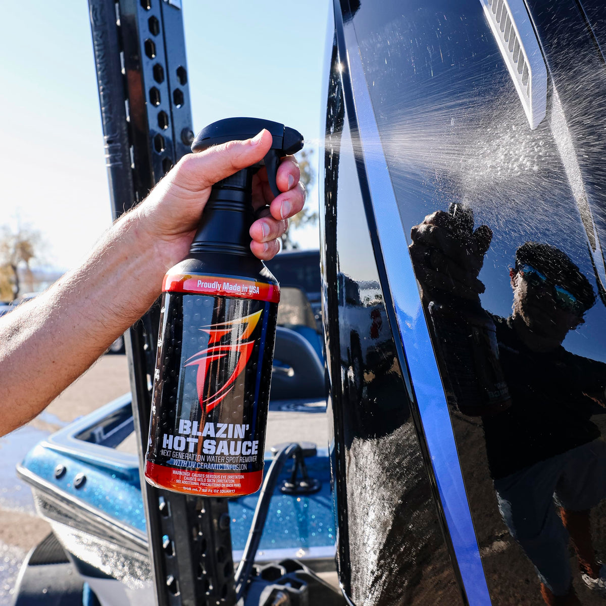 Side-by-side car door before and after Bling Sauce showing improved shine
