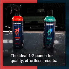 24 oz Bling Sauce bottle next to a soda can showing scale and portability benefit
