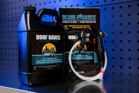 Bling Sauce foaming on RV roof lifting grime for faster cleaning benefit