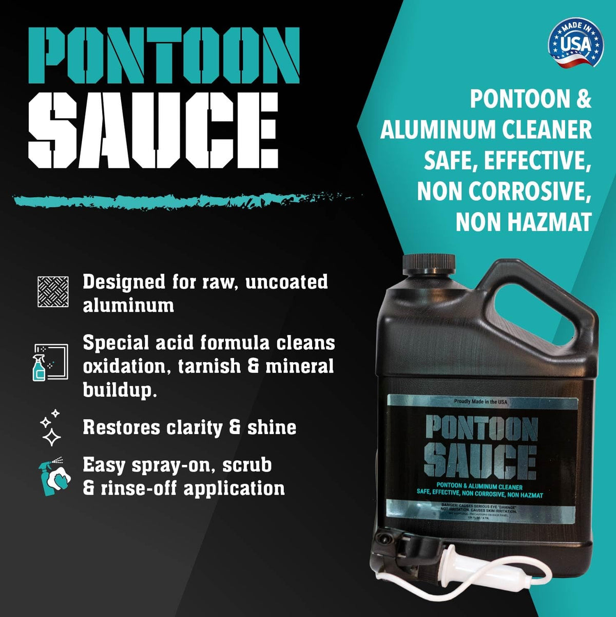 Bling Sauce being sprayed on pontoon aluminum, fast coverage and easy rinse-off benefit