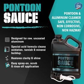 Bling Sauce being sprayed on pontoon aluminum, fast coverage and easy rinse-off benefit